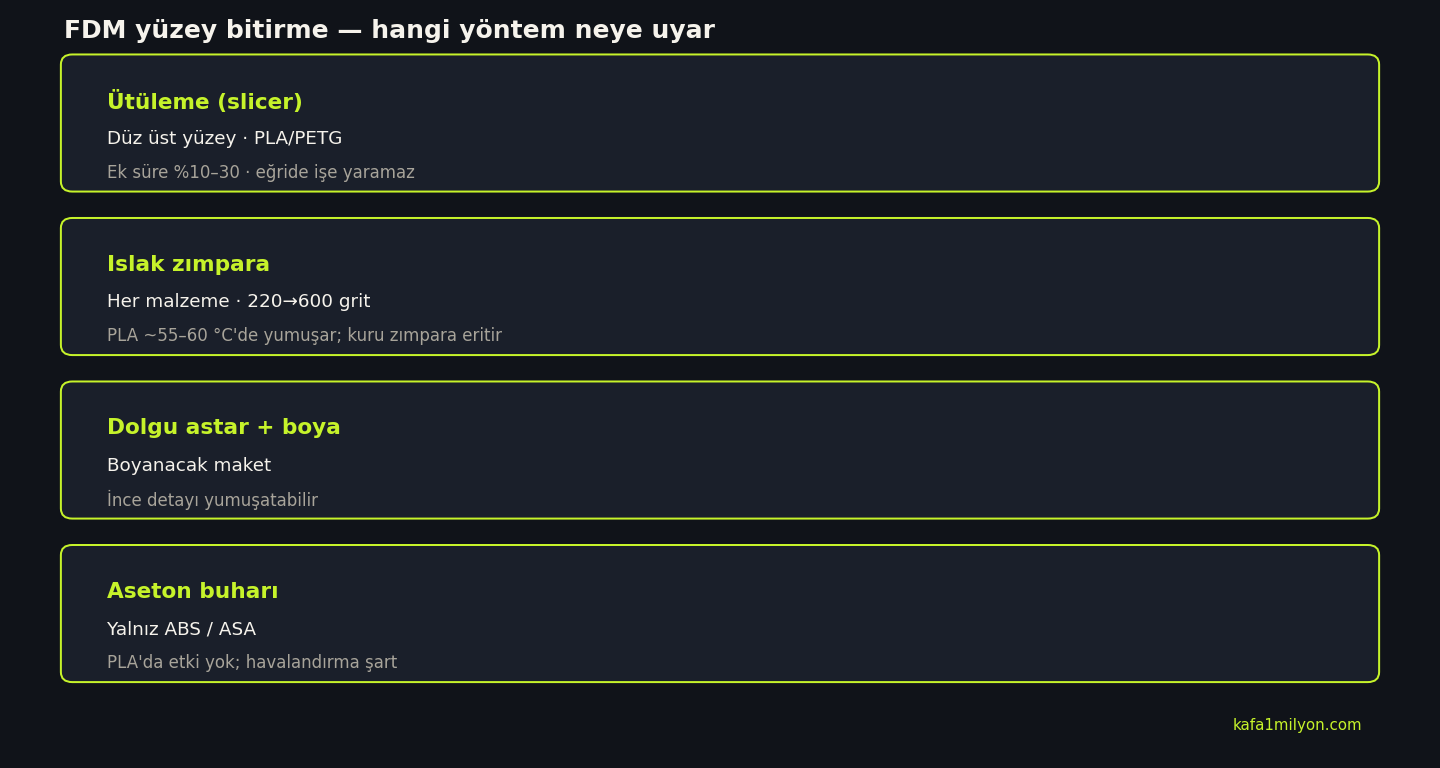 Ütüleme, ıslak zımpara, dolgu astar ve aseton buharı için uygun malzeme ve sınırlar