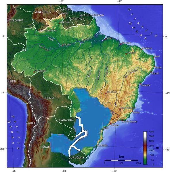 Güney Amerika haritasında Guarani Akifer Sistemi'nin konumu