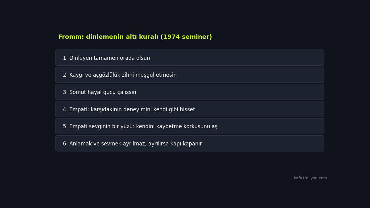 Fromm'un dinleme kuralları listesi