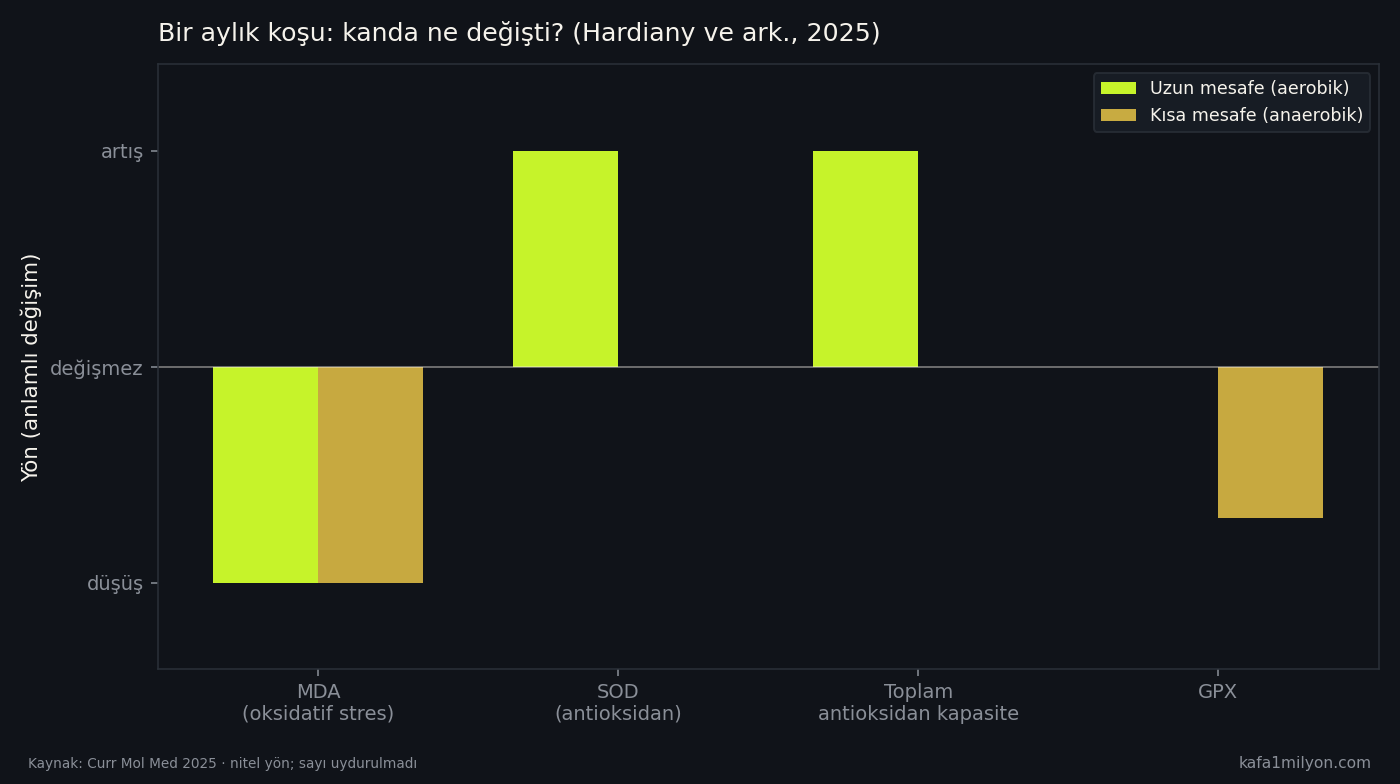 Kısa ve uzun mesafe koşunun kan belirteçlerindeki yön farkı grafiği