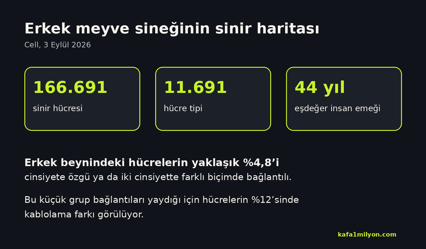 Erkek meyve sineği sinir haritasındaki hücre, hücre tipi ve emek sayılarını gösteren grafik