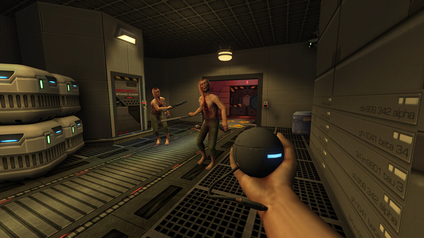 System Shock 2 yeniden yapımından Von Braun gemisinin koridorunda mutantlar