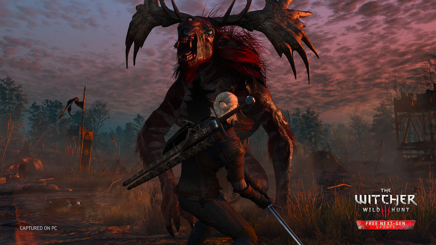 The Witcher 3 oyunundan Geralt'ın dev bir canavarla karşılaştığı sahne